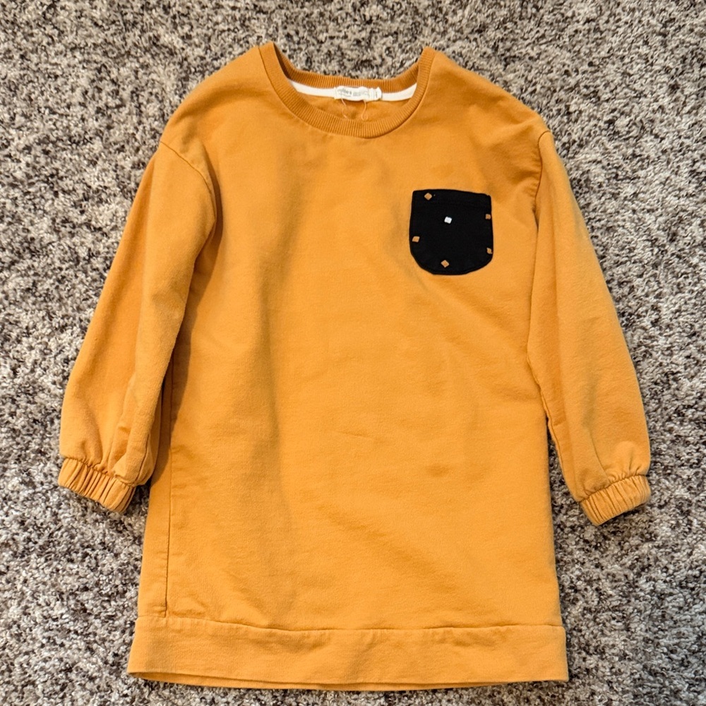 Miles Mustard Long Sleeve Sweatshirt dress with Black Pocket 3T
